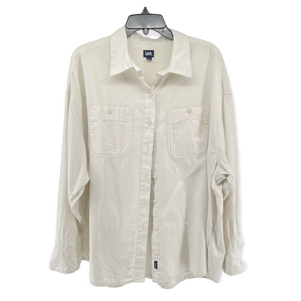 Lee Women’s Ivory No Gap Long Sleeve Button Front Top Large
